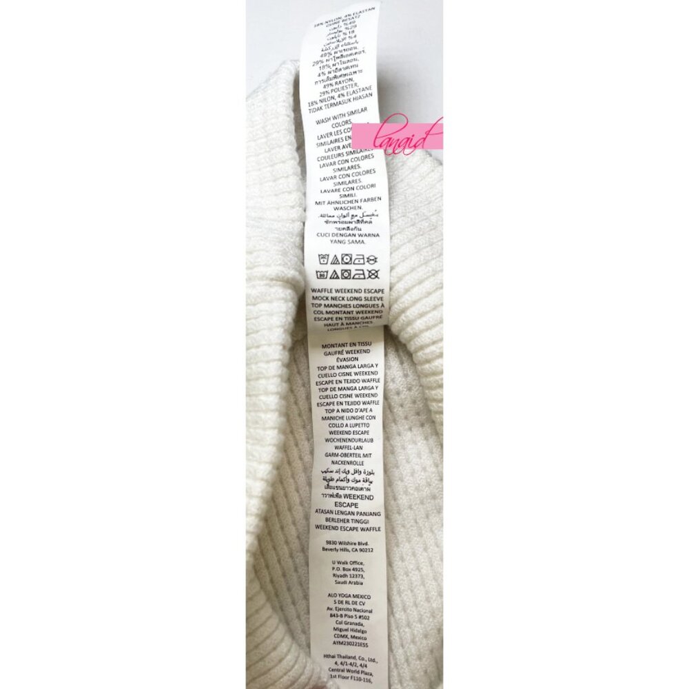 Alo Weekend Escape Mock Neck Long Sleeve Ivory Waffle Thermal Turtleneck Sweater - Picture 15 of 16